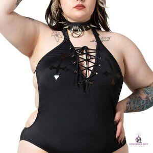 NWT Killstar Lita Monokini One-Piece Black Swimsuit Plus Size 3X